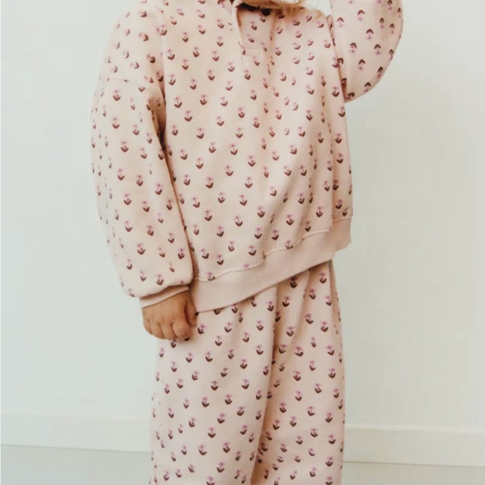 Zara Matching Floral Set (Polo Collar Sweatshirt + Balloon Sweatpants) 18m, NWOT